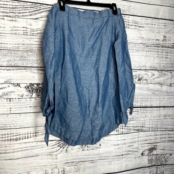 Free People Show Some Shoulder Off The Shoulder Chambray Top with Ties S - Picture 4 of 4